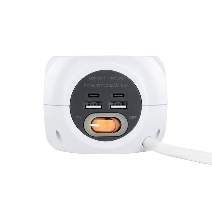 Nanocable Regleta de 3 Enchufes y 4 USB (2 USB-A y 2 USB-C) con Interruptor, Blanca